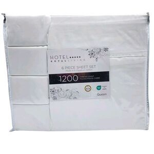 Hotel Royal Living White Queen Sheet Set 6pc 1200 Thread Count Egyptian Cotton